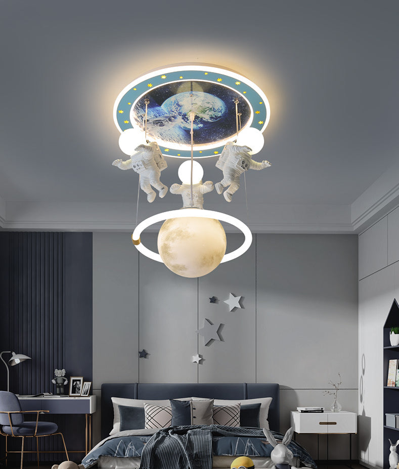 Blue Planet Ceiling Lighting Kids 6-Light Acrylic Flush Mounted Light with Astronaut Decor