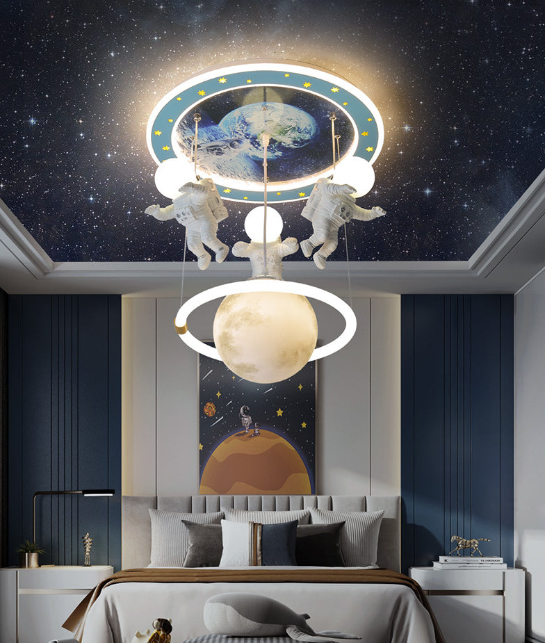 Blue Planet Ceiling Lighting Kids 6-Light Acrylic Flush Mounted Light with Astronaut Decor