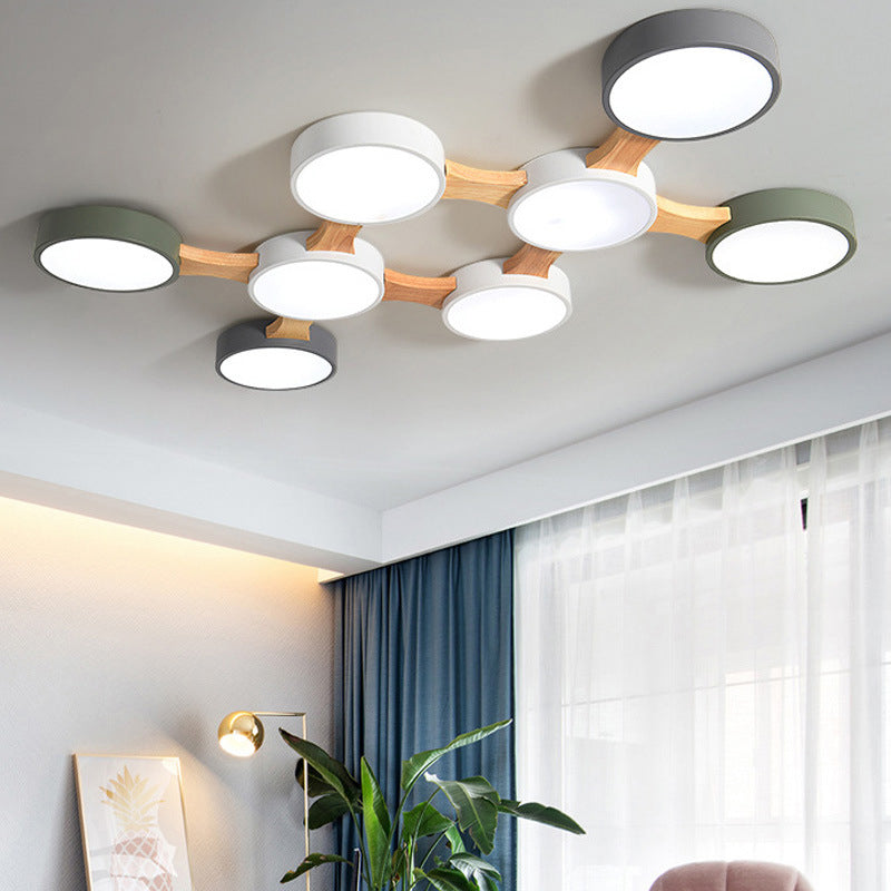 Plafonnier moléculaire en métal nordique pour salon, plafonnier LED en bois