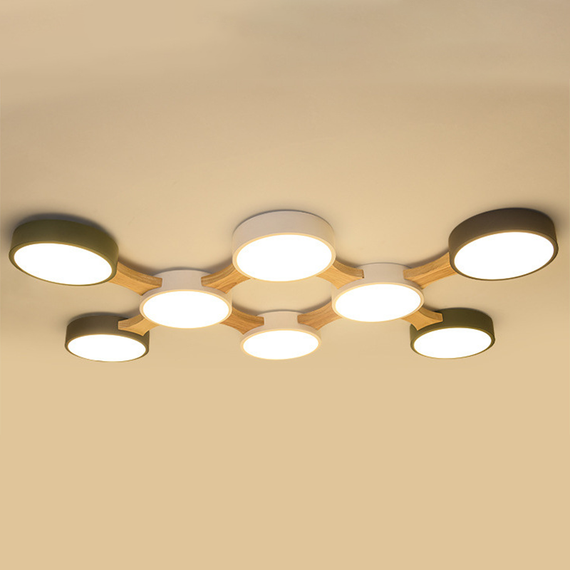 Plafonnier moléculaire en métal nordique pour salon, plafonnier LED en bois