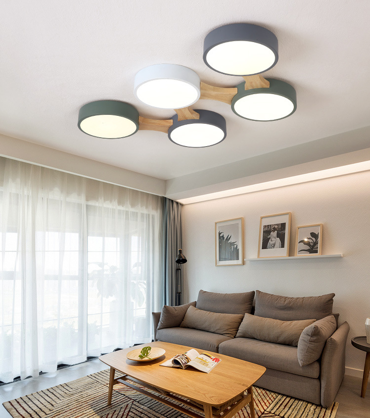 Plafonnier moléculaire en métal nordique pour salon, plafonnier LED en bois
