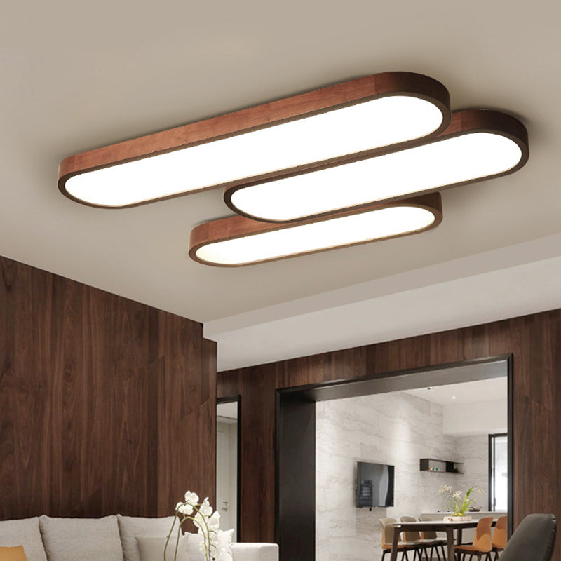 Dining Room Flush Mount Light Nordic Dark Wood Ceiling Fixture with Oblong Acrylic Shade