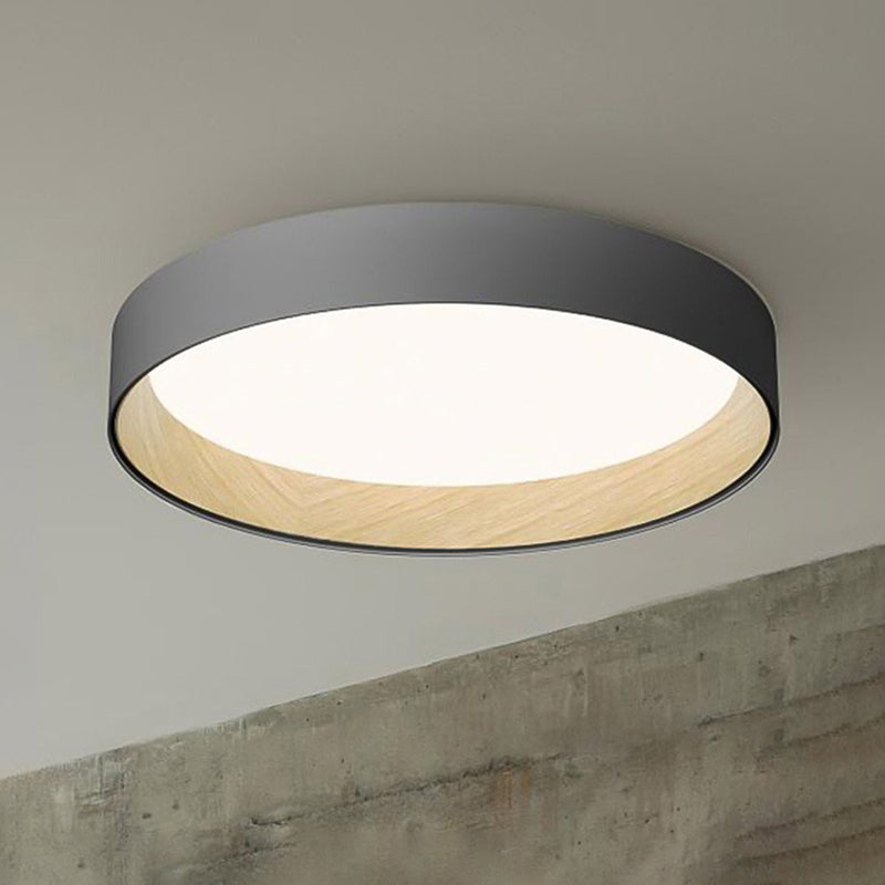 Nordic Wood Grain Flush Light Fixture Minimalist Study Room Metal Ceiling Lamp in Grey