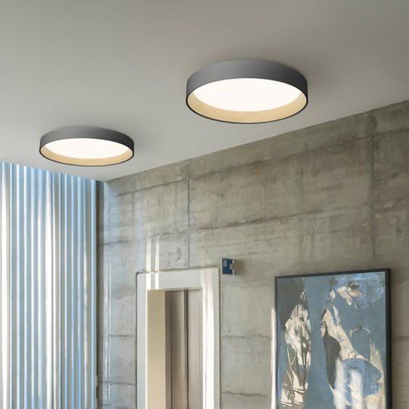 Nordic Wood Grain Flush Light Fixture Minimalist Study Room Metal Ceiling Lamp in Grey