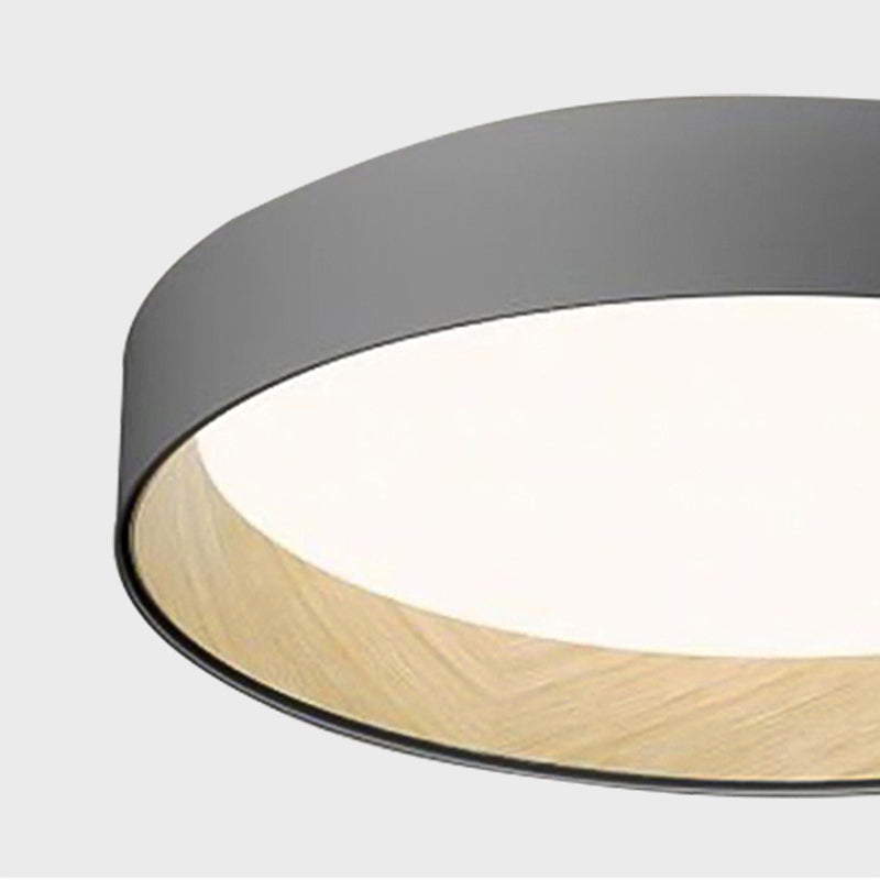 Nordic Wood Grain Flush Light Fixture Minimalist Study Room Metal Ceiling Lamp in Grey