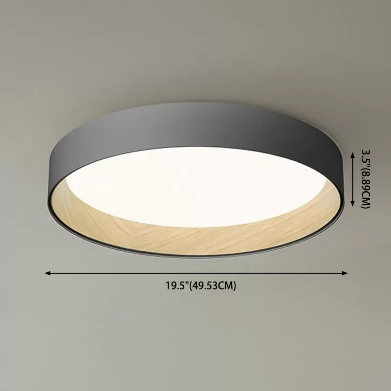 Nordic Wood Grain Flush Light Fixture Minimalist Study Room Metal Ceiling Lamp in Grey