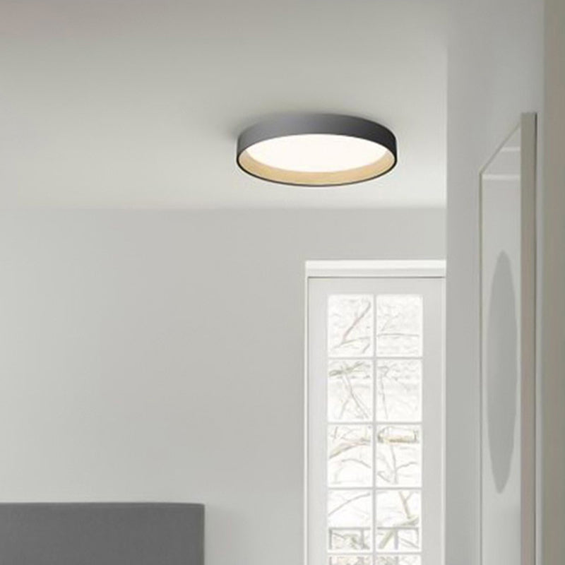 Nordic Wood Grain Flush Light Fixture Minimalist Study Room Metal Ceiling Lamp in Grey