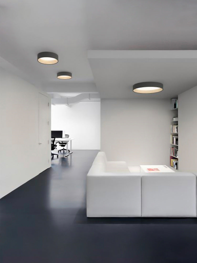 Nordic Wood Grain Flush Light Fixture Minimalist Study Room Metal Ceiling Lamp in Grey