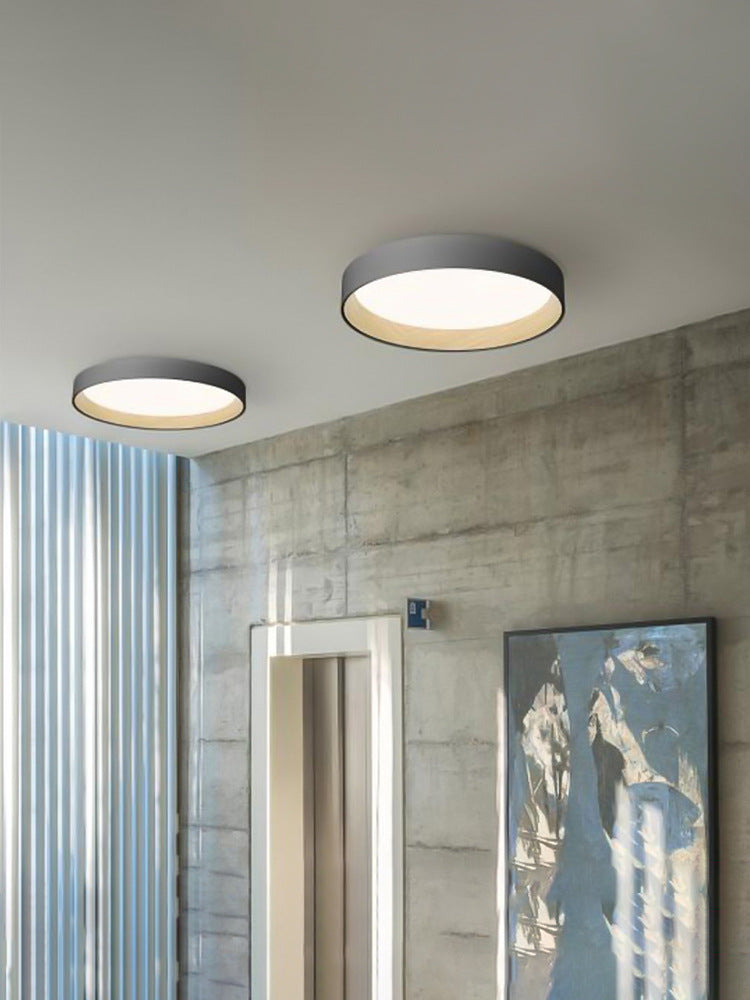 Nordic Wood Grain Flush Light Fixture Minimalist Study Room Metal Ceiling Lamp in Grey