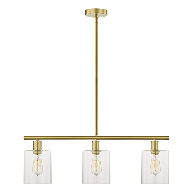 3-Lights Modern Style Island Light Clear Glass Shade Metal Island Pendant Lamp with 25" Adjustable Rod