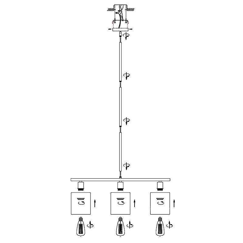 3-Lights Modern Style Island Light Clear Glass Shade Metal Island Pendant Lamp with 25" Adjustable Rod