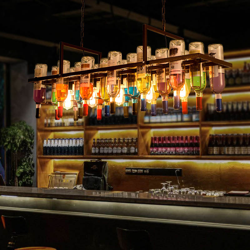 Rechthoekige wijnfles Cluster Island Light Multiclored Glass Art Decoratief eilandplafondlicht voor bistro bar