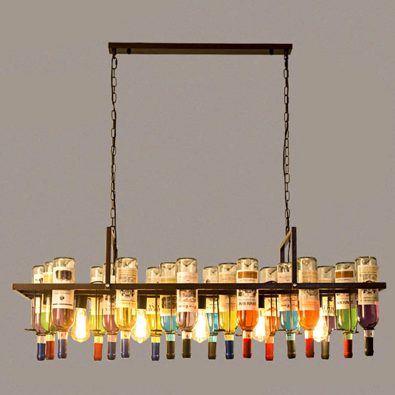 Rechthoekige wijnfles Cluster Island Light Multiclored Glass Art Decoratief eilandplafondlicht voor bistro bar