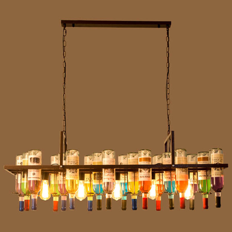 Rechthoekige wijnfles Cluster Island Light Multiclored Glass Art Decoratief eilandplafondlicht voor bistro bar