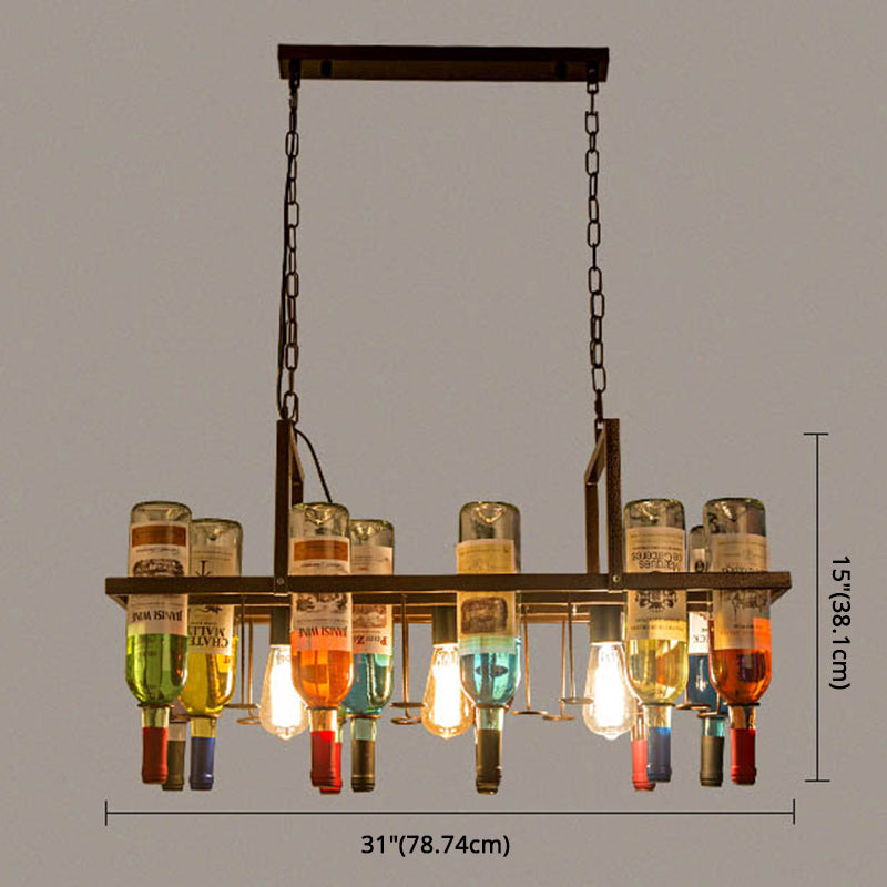 Rechthoekige wijnfles Cluster Island Light Multiclored Glass Art Decoratief eilandplafondlicht voor bistro bar