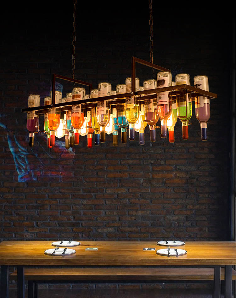Rechthoekige wijnfles Cluster Island Light Multiclored Glass Art Decoratief eilandplafondlicht voor bistro bar