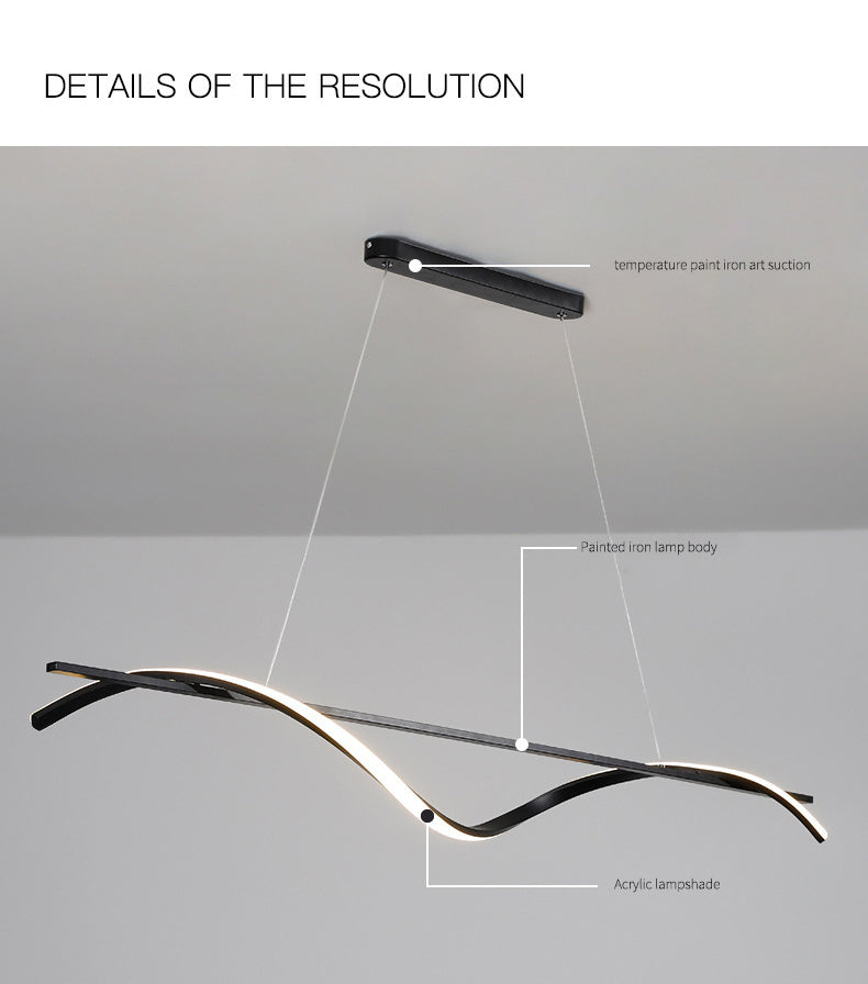 Wave Island Pendant Light Simplicity Style Metal LED Black Pendant Lighting Fixture