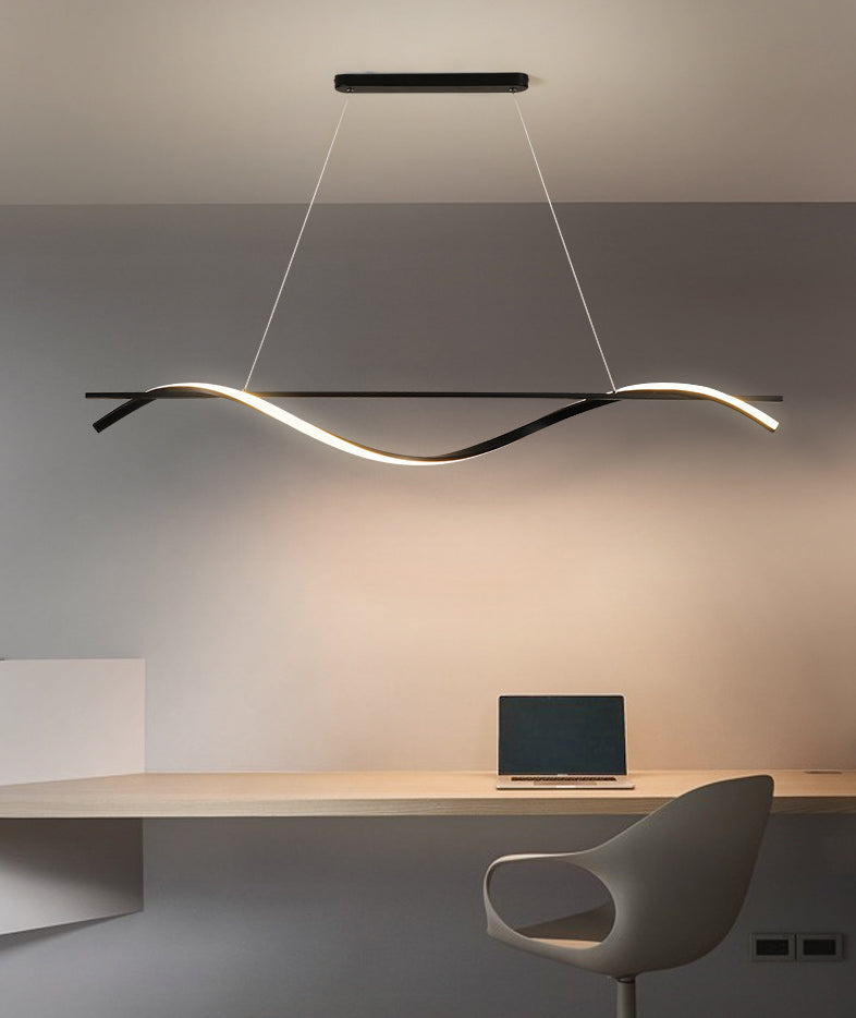 Wave Island Pendant Light Simplicity Style Metal LED Black Pendant Lighting Fixture