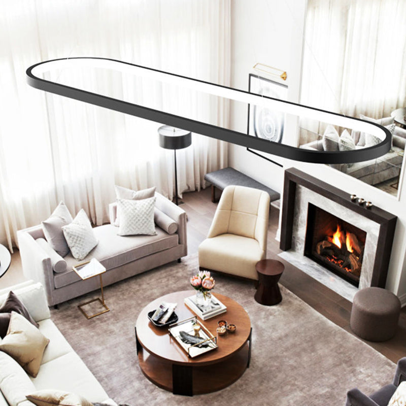 Ellipse Living Room Pendant Light Fixture Metal LED Minimalist Hanging Light Kit