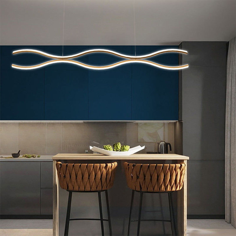 Curved Metal Island Chandelier Light Modern Style LED Island Pendant Light for Dinning Room