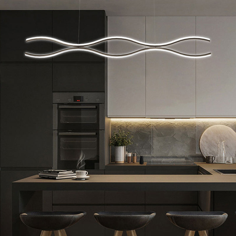 Curved Metal Island Chandelier Light Modern Style LED Island Pendant Light for Dinning Room