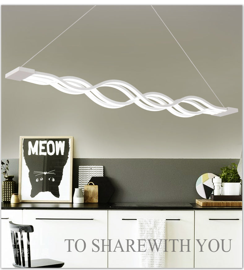 Contemporary Style Waves Ceiling Pendant Light Acrylic Dinning Room LED Hanging Light in White