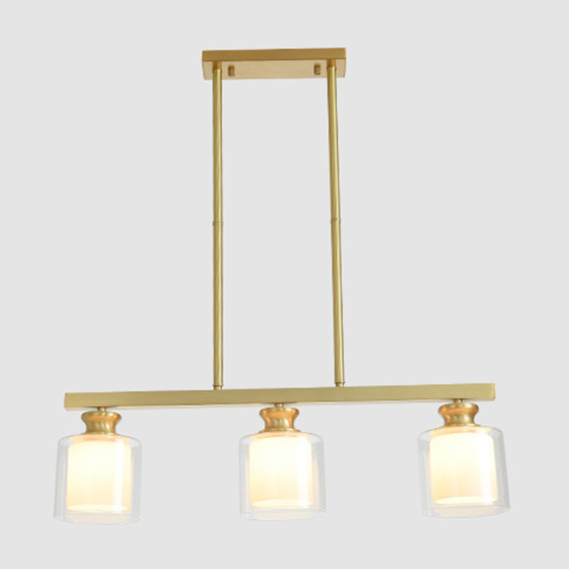 Cylinder Glass Island Chandelier Light Minimalist Gold Ceiling Pendant Light for Dinning Room