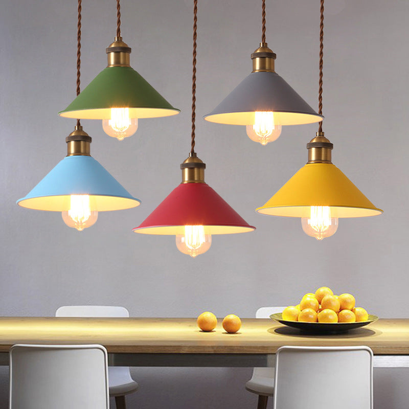 Cone Pendant Light Fixture Macaron Iron Hanging Pendant Lights for Restaurant