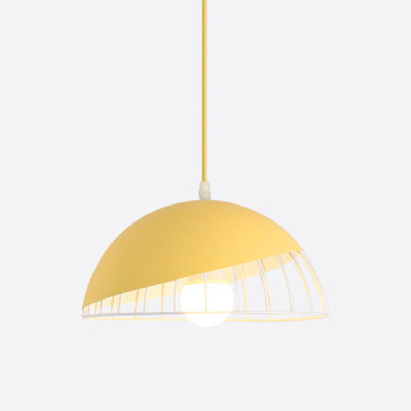 1 Light Cage Ceiling Light Macaron Aluminum Hanging Pendant Lights for Restaurant