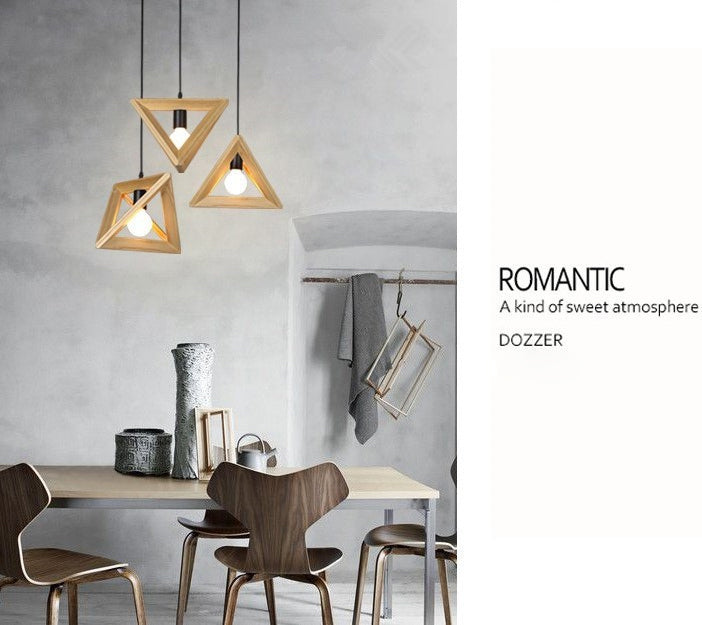 Houten driehoek hangend plafondlicht leugens in de noordse stijl hanglampverlichting in hout in hout