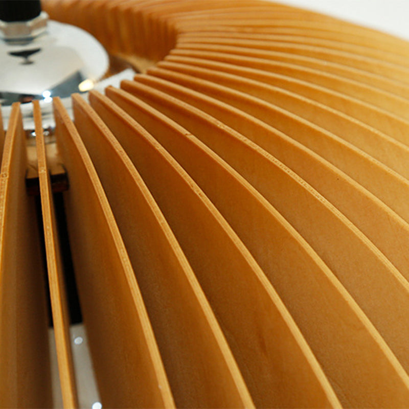 Wood Pumpkin Hanging Pendant Light Japanese Style Beige Pendant Lighting Fixture