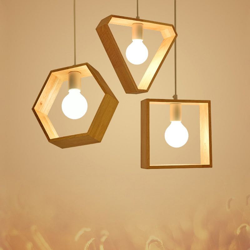 Geometric Pendant Lighting Fixture Modern Wooden Hanging Ceiling Light for Dinning Room