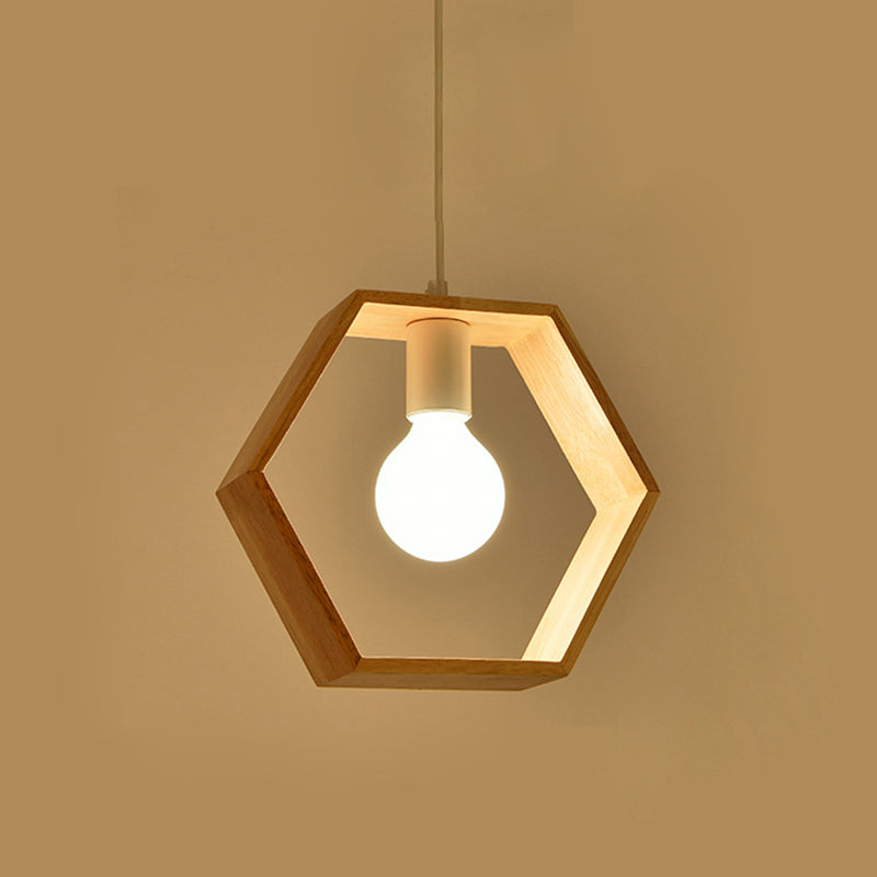 Geometric Pendant Lighting Fixture Modern Wooden Hanging Ceiling Light for Dinning Room
