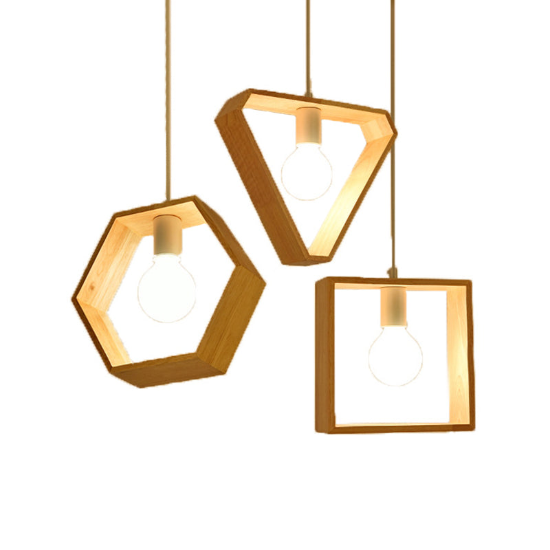 Geometric Pendant Lighting Fixture Modern Wooden Hanging Ceiling Light for Dinning Room