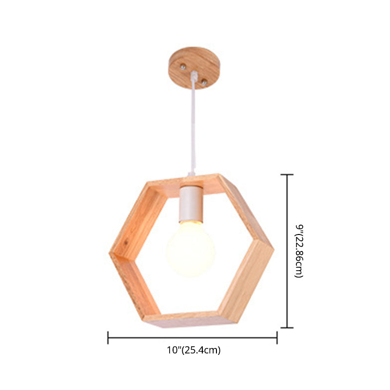 Geometric Pendant Lighting Fixture Modern Wooden Hanging Ceiling Light for Dinning Room