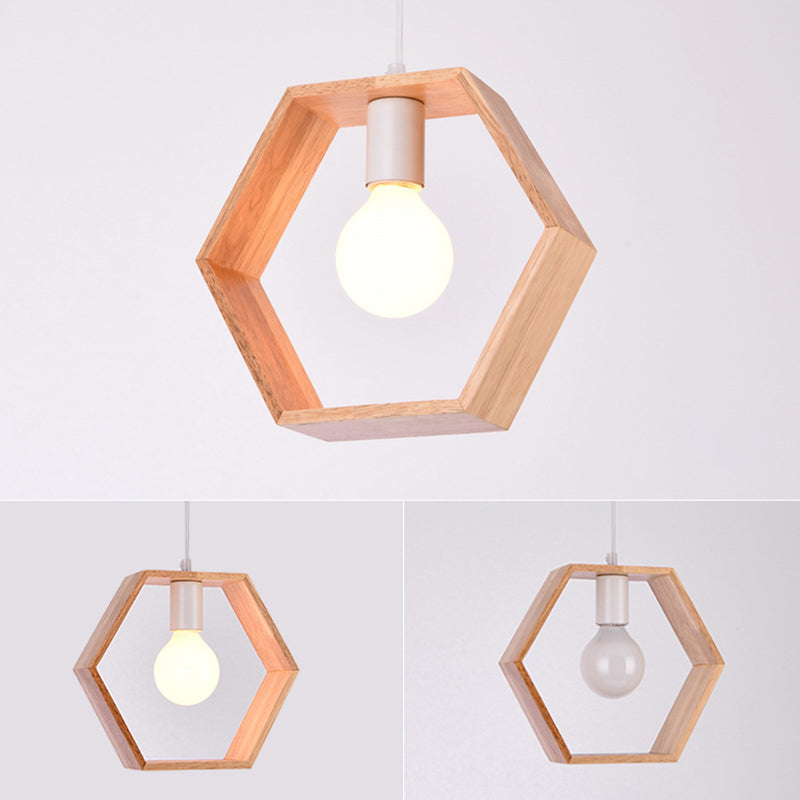 Geometric Pendant Lighting Fixture Modern Wooden Hanging Ceiling Light for Dinning Room