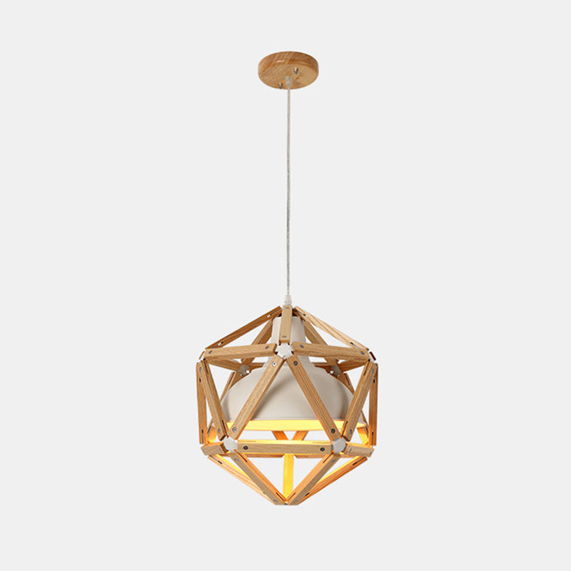 Shaded Wooden Suspension Pendant Light Modern Style Wood Pendant Lighting Fixture