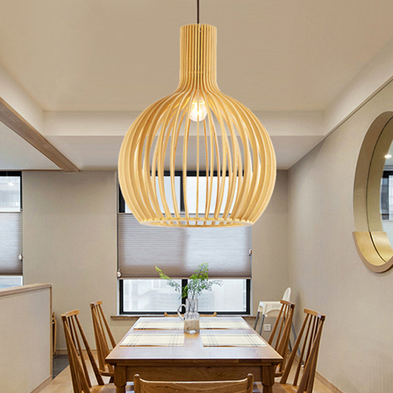 Cage Restaurant Hanging Pendant Light Wooden Simplicity Pendant Lighting Fixture in Wood