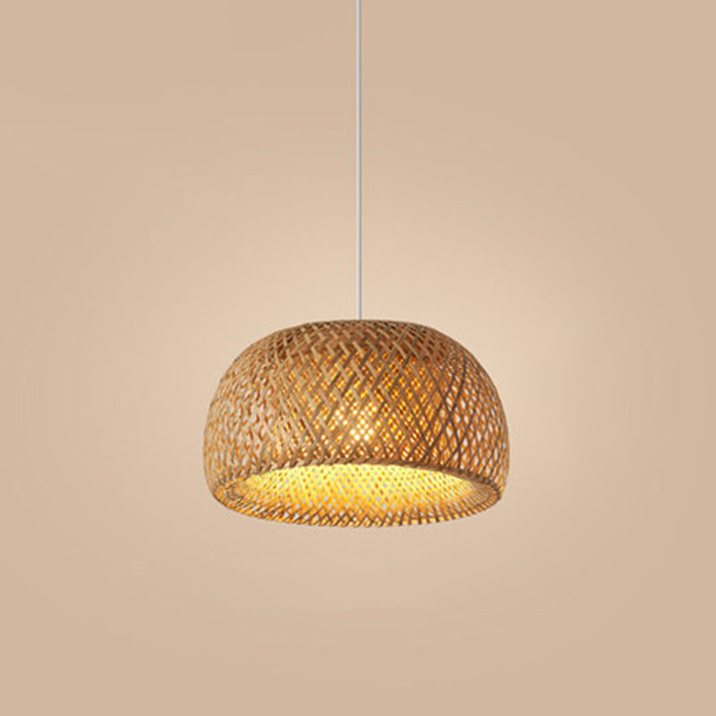 Half-Circle Shade Pendant Light Fixture Asia Style Bamboo Beige Suspension Pendant Light