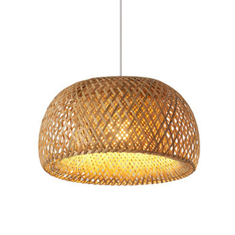 Half-Circle Shade Pendant Light Fixture Asia Style Bamboo Beige Suspension Pendant Light