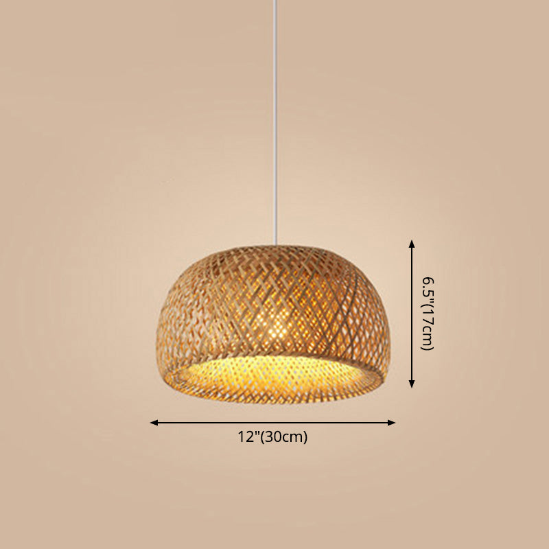 Half-Circle Shade Pendant Light Fixture Asia Style Bamboo Beige Suspension Pendant Light