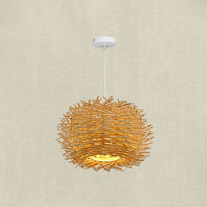 Bird Nest Pendant Light Kit Japanese Rattan Living Room Hanging Ceiling Light in Beige
