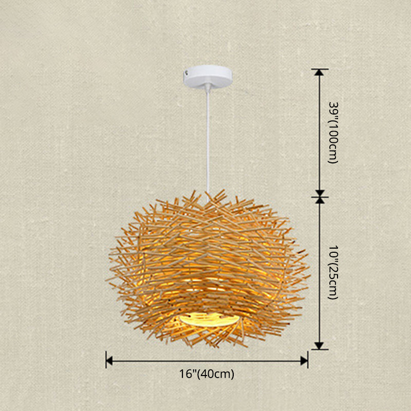 Bird Nest Pendant Light Kit Japanese Rattan Living Room Hanging Ceiling Light in Beige