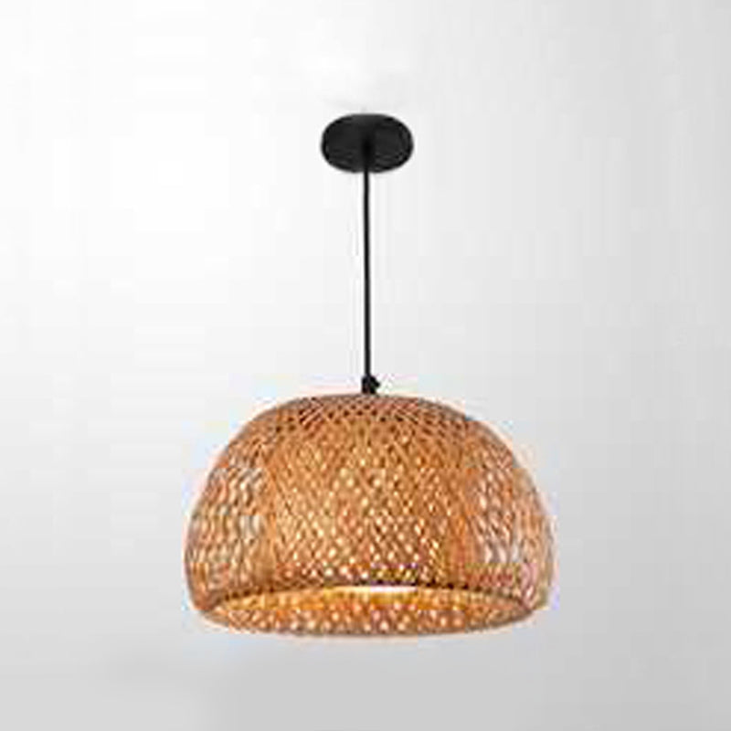 Bowl Bamboo Hanging Pendant Light Chinese Style Beige Pendant Ceiling Light for Restaurant
