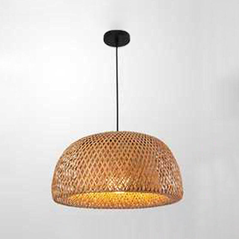 Bowl Bamboo Hanging Pendant Light Chinese Style Beige Pendant Ceiling Light for Restaurant
