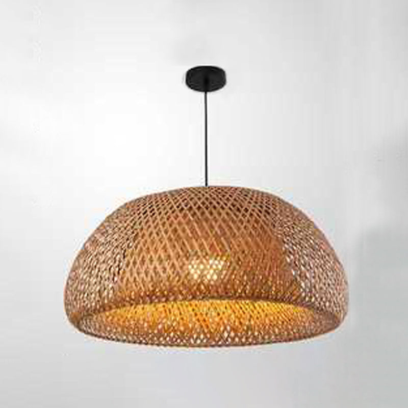 Bowl Bamboo Hanging Pendant Light Chinese Style Beige Pendant Ceiling Light for Restaurant