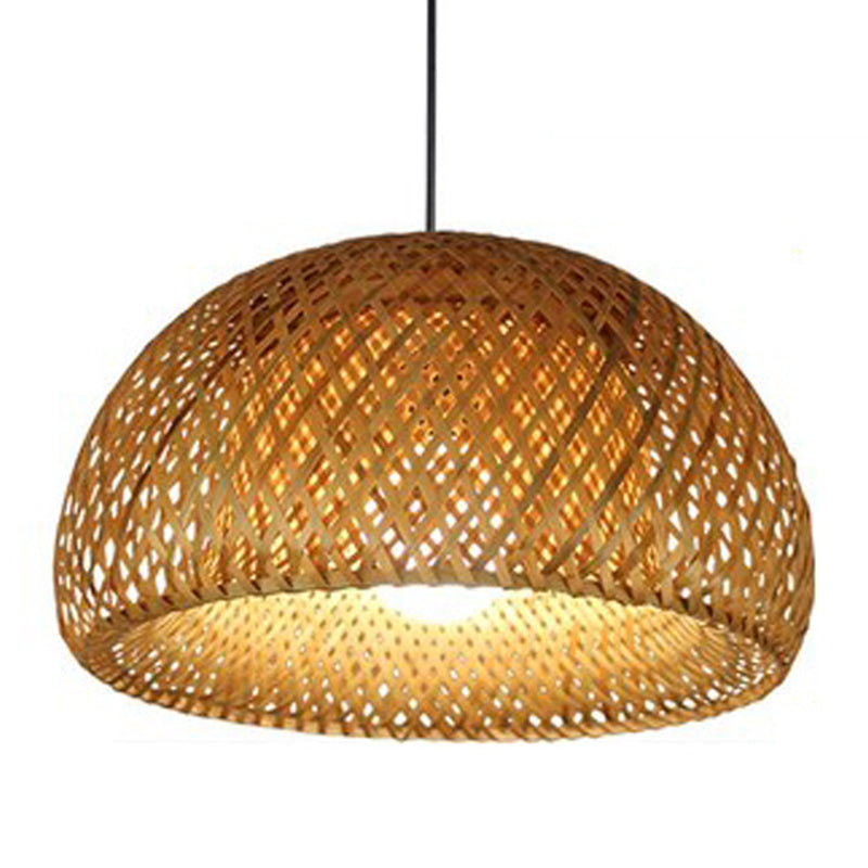 Bowl Bamboo Hanging Pendant Light Chinese Style Beige Pendant Ceiling Light for Restaurant