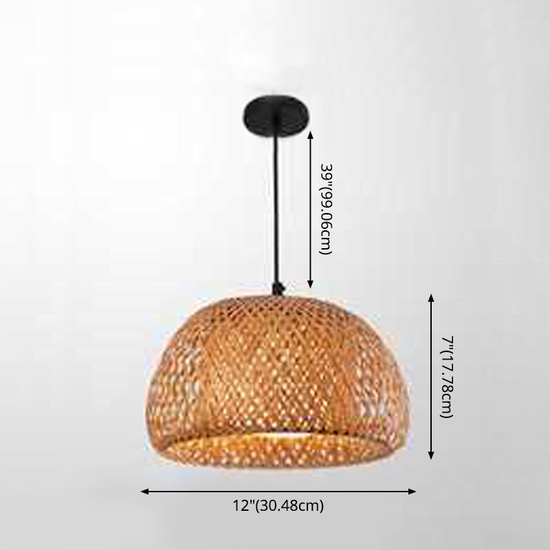 Bowl Bamboo Hanging Pendant Light Chinese Style Beige Pendant Ceiling Light for Restaurant