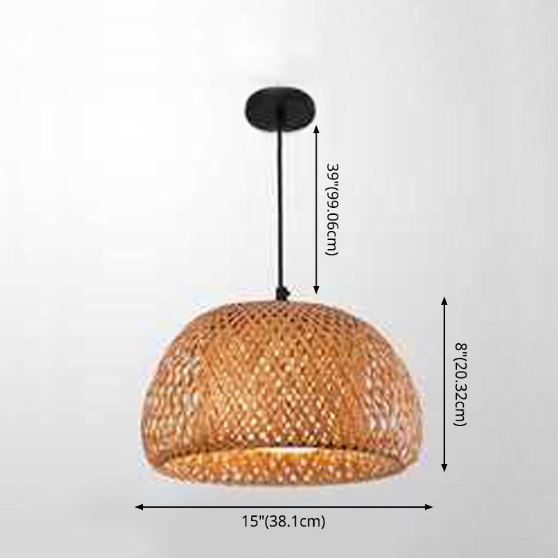 Bowl Bamboo Hanging Pendant Light Chinese Style Beige Pendant Ceiling Light for Restaurant