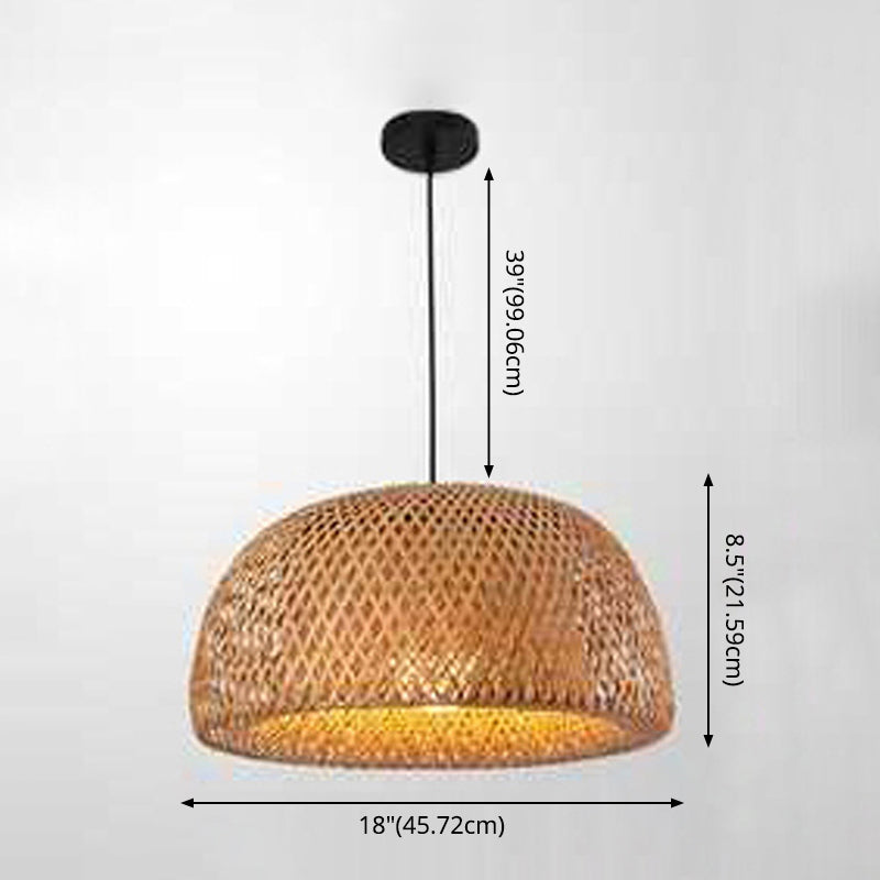 Bowl Bamboo Hanging Pendant Light Chinese Style Beige Pendant Ceiling Light for Restaurant